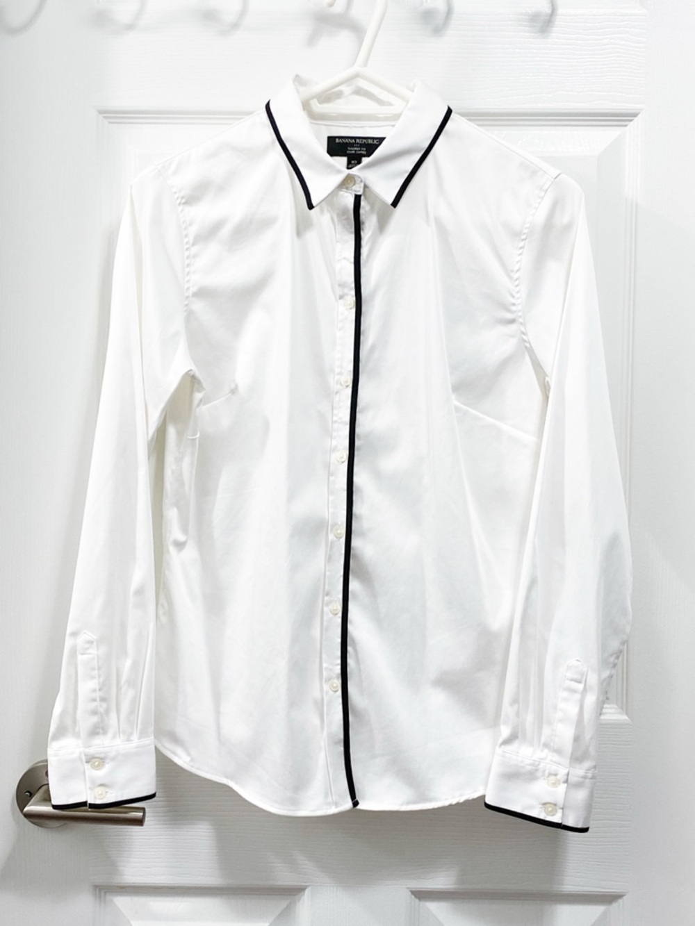 Banana Republic Factory White Button-Down Shirt with Black Trim